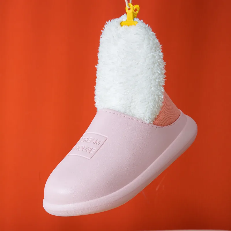 Slippers Home Winter Indoor Warm Shoes Thick Bottom Plush Waterproof Leather House Slippers women and men Cotton Shoes 2023 New