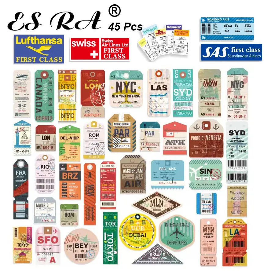 45 Pcs Stickers New Travel Boarding Pass Decals Frist Class Boardingfor Laptop luggage Travel Case Decor Waterproof Pegatinas boarding pass city bar code pattern tpu shell for oneplus nord seoul kim hopper