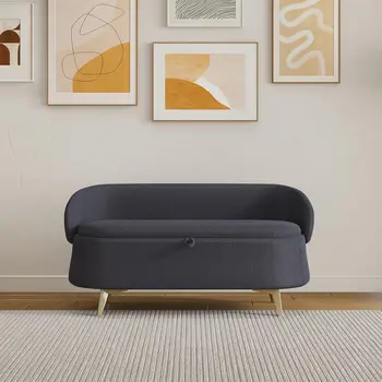 Storage Ottoman Bench with Backrest and Metal Leg Foot Rest Stool with Safe Hinge Cover for Bedroom Living Room Entryway 2