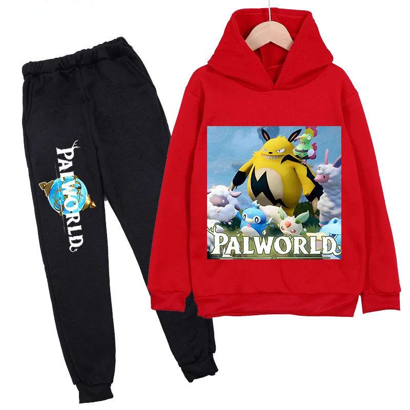 thumbnail image 1 of Conjunto de sudadera y pantalones con capucha de polar con estampado infantil de Palworld, conjunto deportivo de 2 piezas adecuado para conjuntos de niños y niñas, 1 of 5