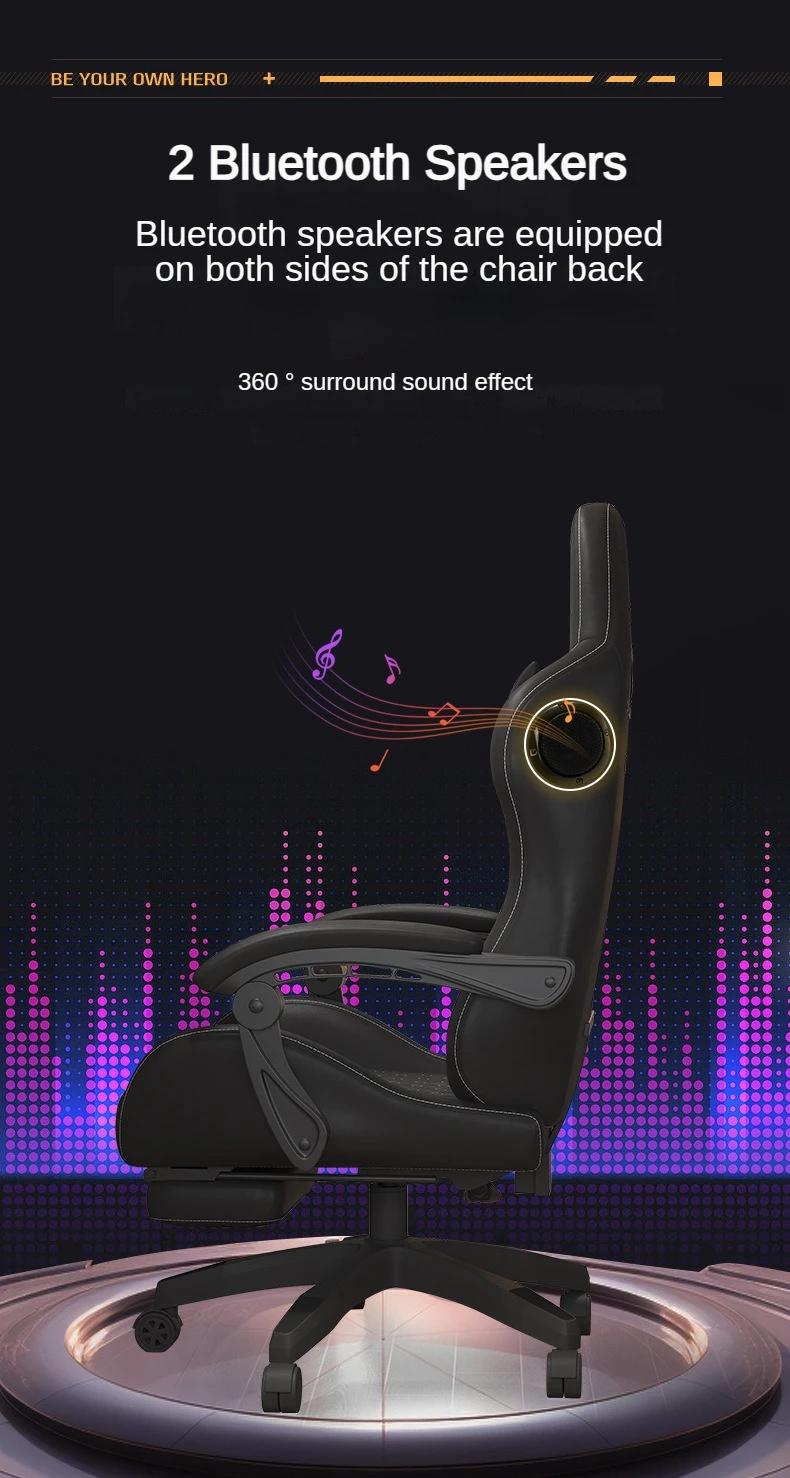 Description Picture 6 of itemGaming Chair with Bluetooth Speaker, Liftable Computer Chair Latex Cushion, Ergonomic Office Chair with Massage Lumbar Support