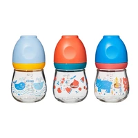 J15U Portable Glass Feeding Bottle for Baby 150ml Wide Mouth Anti Colic Design Nipple