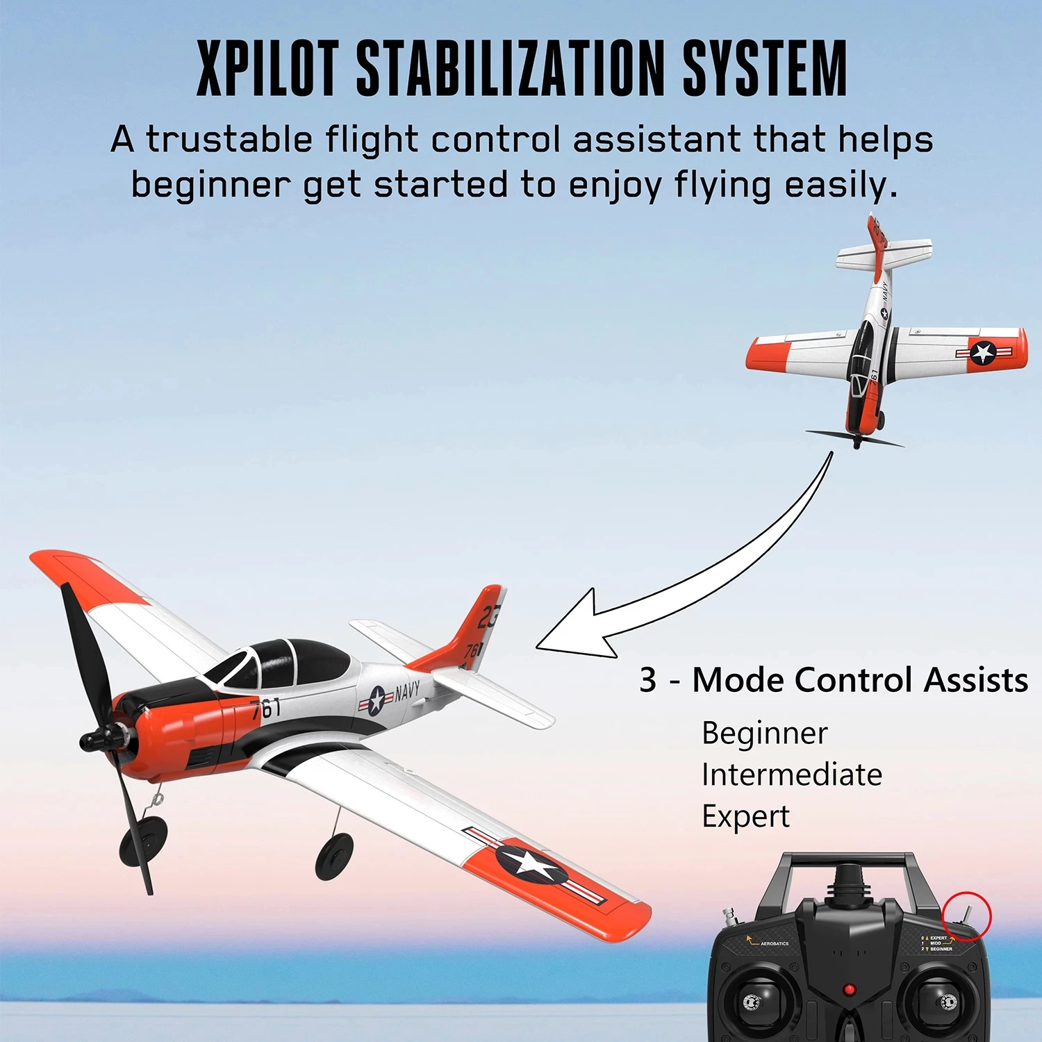 T28 Trojan RC Plane 761-9 2.4G 4CH Warbird RC Airplane One-key Aerobatic Remote Control Aircraft Plane Model for Children Aldult 3