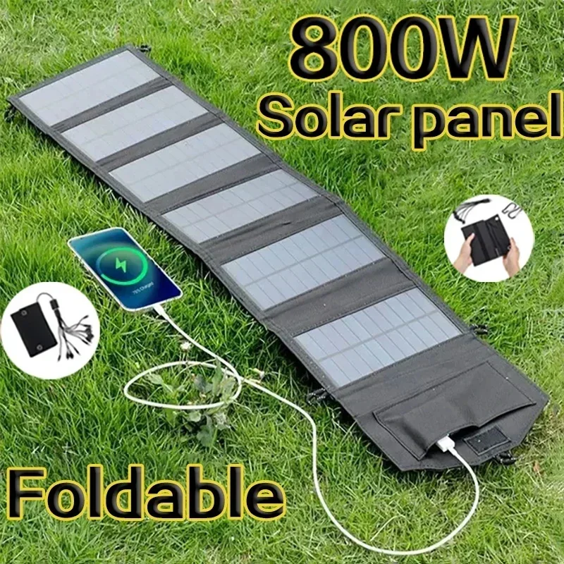 800W Pannello solare pieghevole a 6 pieghe da caricabatterie portatile per pannelli solari USB 5V DC alimentatore mobile per pannello solare a tempo pieno