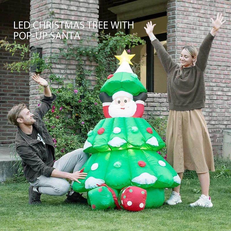 6 Ft Inflatable Christmas Tree with Pop up Santa Gift Boxes Blow up Decoration Xmas Tree with LED Lights Outdoor Toys for Kids 4