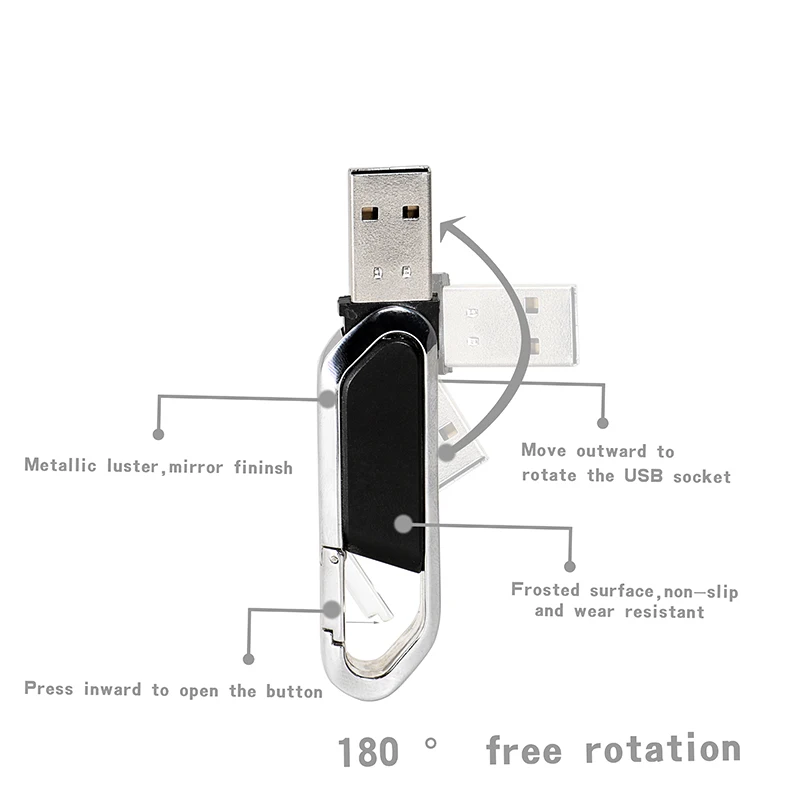 빠른 배송 가죽 USB 플래시 드라이브 64GB 창의적인 선물 펜 드라이브 32GB 카라비너 메모리 스틱 16GB 실버 외장 저장장치 8GB