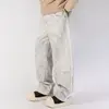 Hand Painted White Baggy Jeans Men Loosen Fit Straight Leg Wide Pants Male's Street Clothing New 1