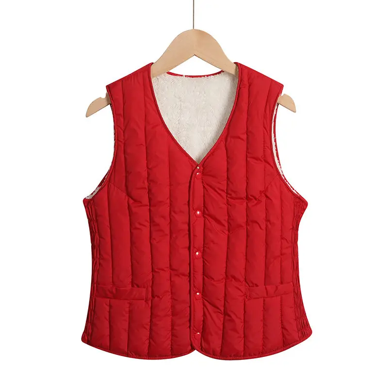 

2024 Autumn Winter Fashion Women Warm Down Cotton Vest Coat Thickened and Plushed Sleeveless V-neck Tank Top Large FemaleJacket