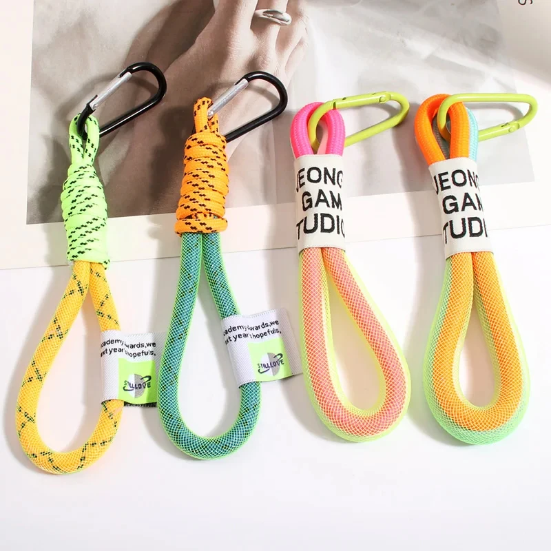Key Rings Creative Iridescent Braid Rope Keychain Carabiner Key Ring For Backpack Pendant Accessorie Hanging Cord Jewelry