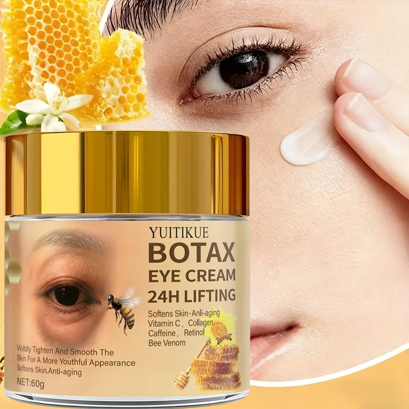 Firming eye cream noticeably tightens and smooths the skin, with vitamin C, collagen, caffeine, retinol, and bee venom.