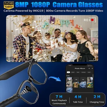 AI Smart Video Glasses, equipped with an 8-megapixel camera, supporting 4K HD video recording, wireless calling and music 3