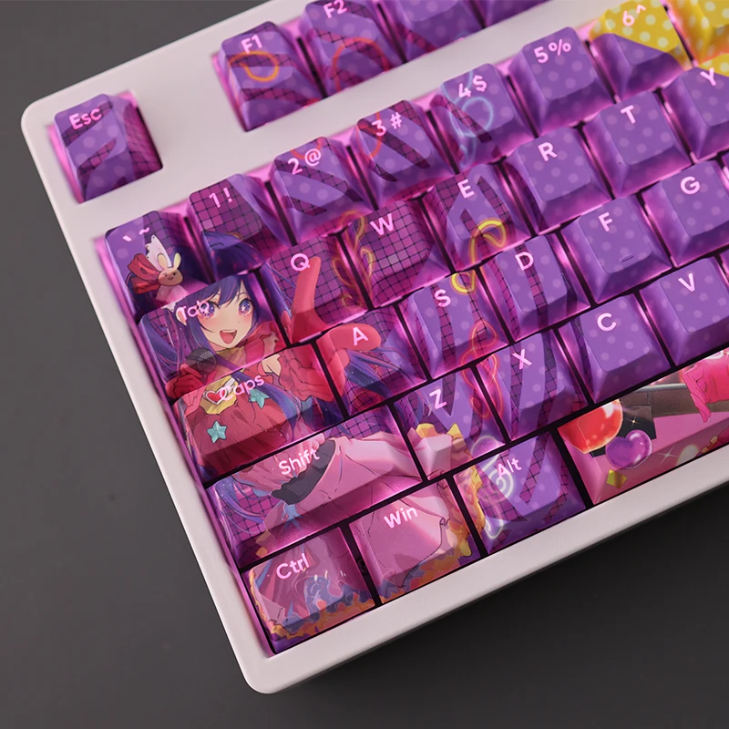 Oshi no ko Hoshino ai Keycap Pbt Dye Subbed Backlit Keycaps Desenhos Animados Anime Gaming Key Caps Perfil Cereja Conjunto de 108 Teclas - Imagem 4