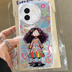 Charming Cat Flower Graphic Print Phone Case - Fashionable Black & Colorful Design for Vivo Y58 5G (C336)
