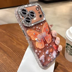 Elegant Sparkling Diamond Butterfly Bling Rhinestone Phone Case - Shockproof Hard Cover - iPhone 15 (Clear)