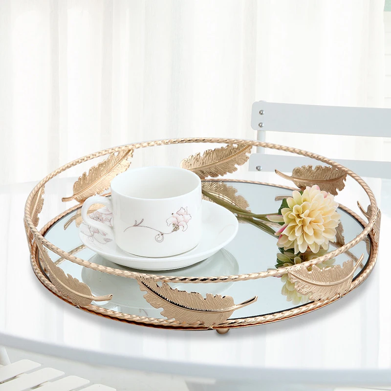 PEANDIM Minimalist Round Mirror Tray Desktop Cosmetics Jewelry Storage Tray Wedding Party Display Living Room Household Dessert 2