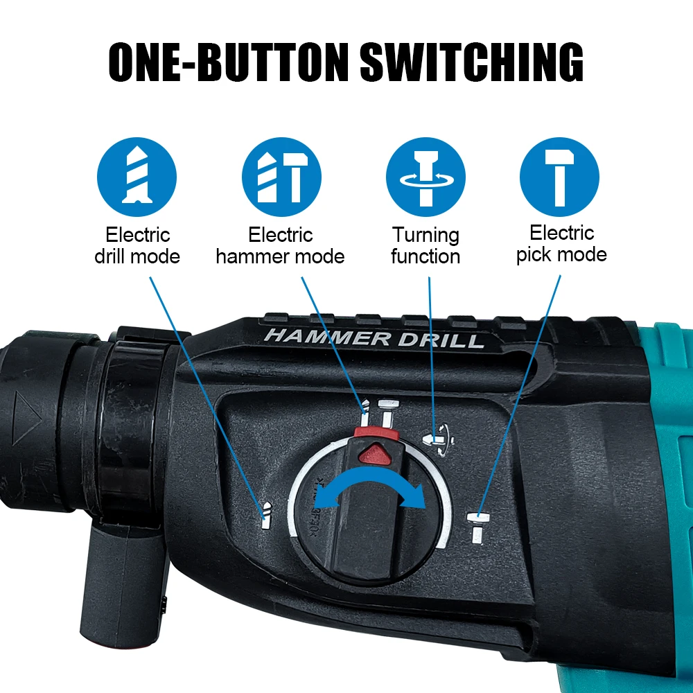 Electric Hammer Drill Electric Jackhammer Electric Grinder Drill Kamolee 2000W Brushless Cordless Rotary Hammer Drill 10600IPM Rechargeable For Makita Battery