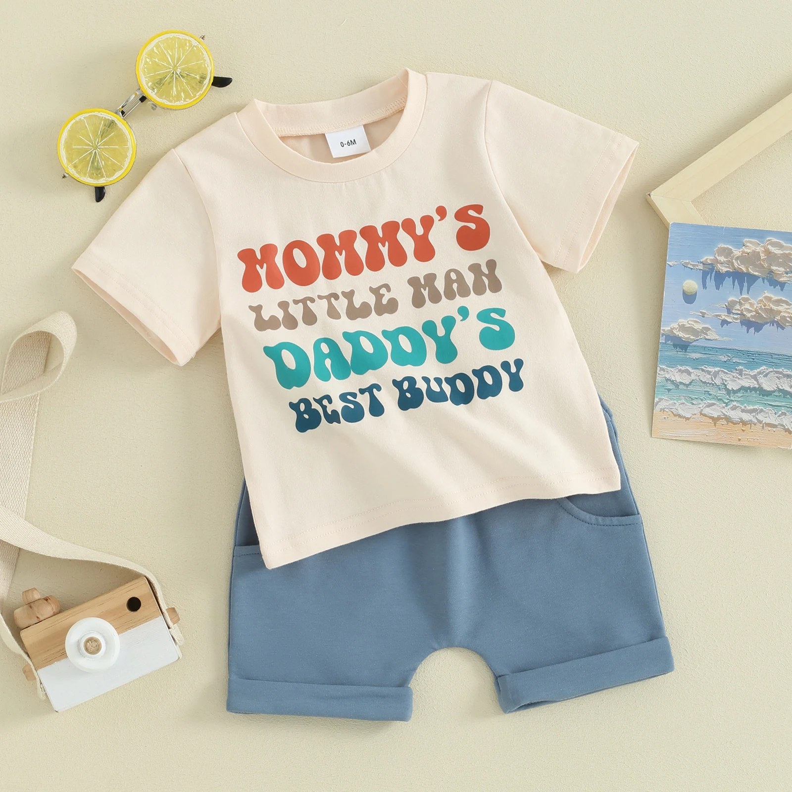 0-3Y Toddler Baby Boys Clothes Sets 2pcs Short Sleeve Letter Print T Shirts Tops + Elastic Waist Shorts FOCUSNORM