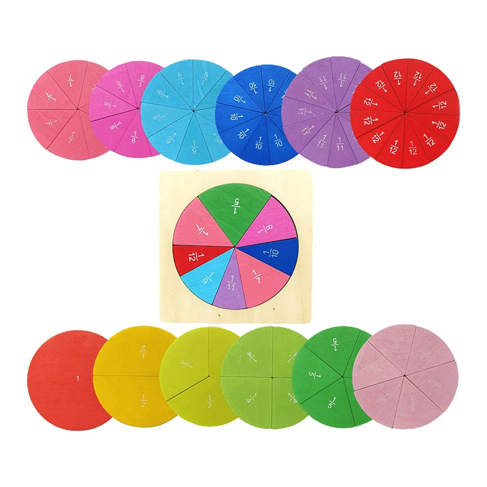 Wooden Math Learning Toys Children Learn Educational Numbers Math Manipulatives Fraction Circles for Age 6 7 8 9 10 Kids