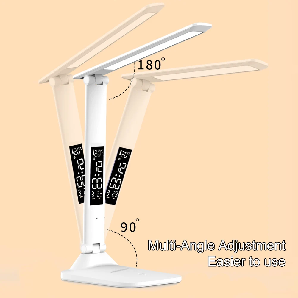 LED Desk Lamp 3 Color Dimmable Office Table Lamp with Clock Date Temperature Reading Light Touch Dorm Lamp for College Dorm Room 3
