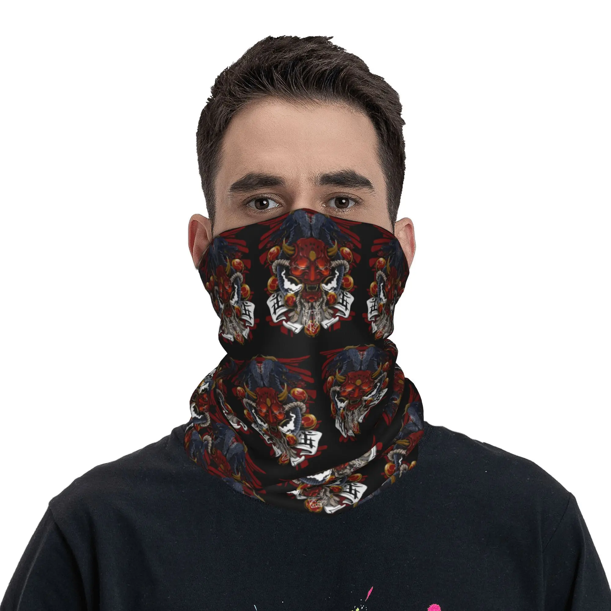 Japan Samurai Demon Oni Bandana Neck Gaiter UV Protection Face Scarf Cover Women Men Headwear Tube Balaclava