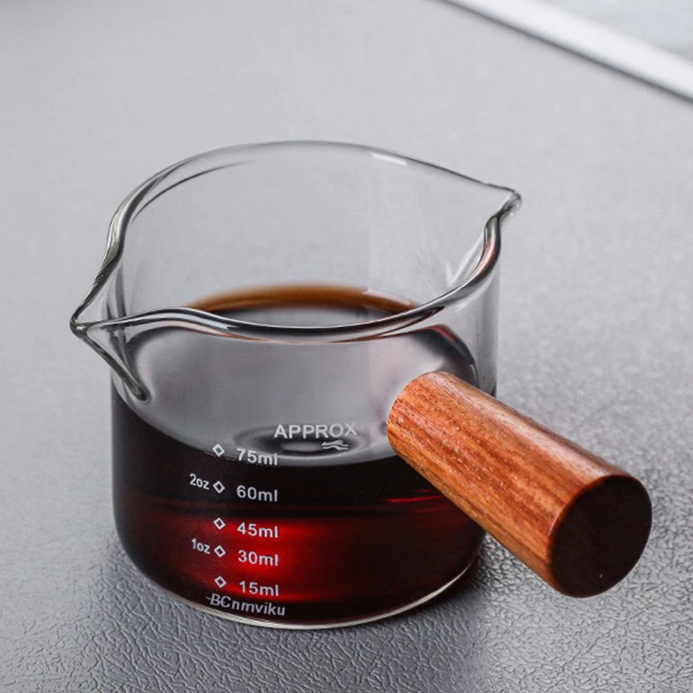 60/75ml Espresso Shot Glass Double Spouts Glass Measuring Cup Heat-Resistant Handle Clear Scale Wine Milk Coffee Measure Jug measuring cup drinking glass
