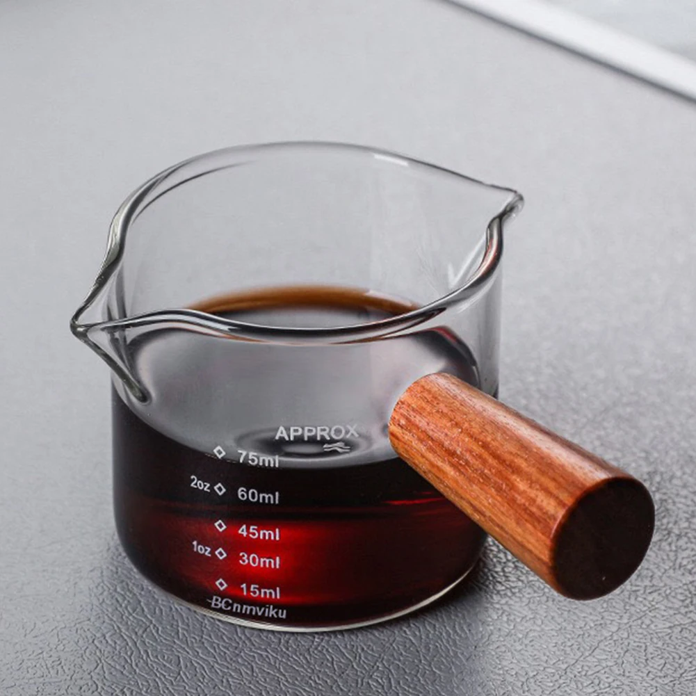 60/75ml Espresso Shot Glass Double Spouts Glass Measuring Cup  Heat-Resistant Handle Clear Scale Wine Milk Coffee Measure Jug - AliExpress