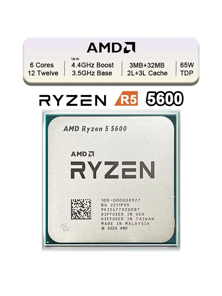 AMD Ryzen 5 5600 R5 5600 3.5 GHz 6 コア 12 スレッド CPU 7NM L3=32M