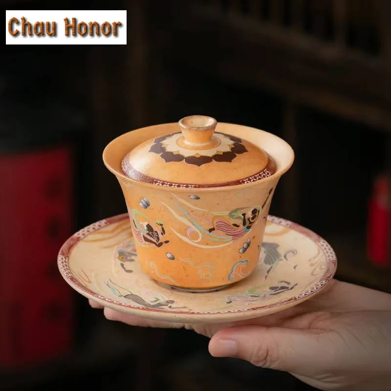 150ml Antique Hand-painted Dunhuang Apsaras Gaiwan Zen Tea Tureen Chinese Tea Making Cover Bowl Teaset Accessories Decoration