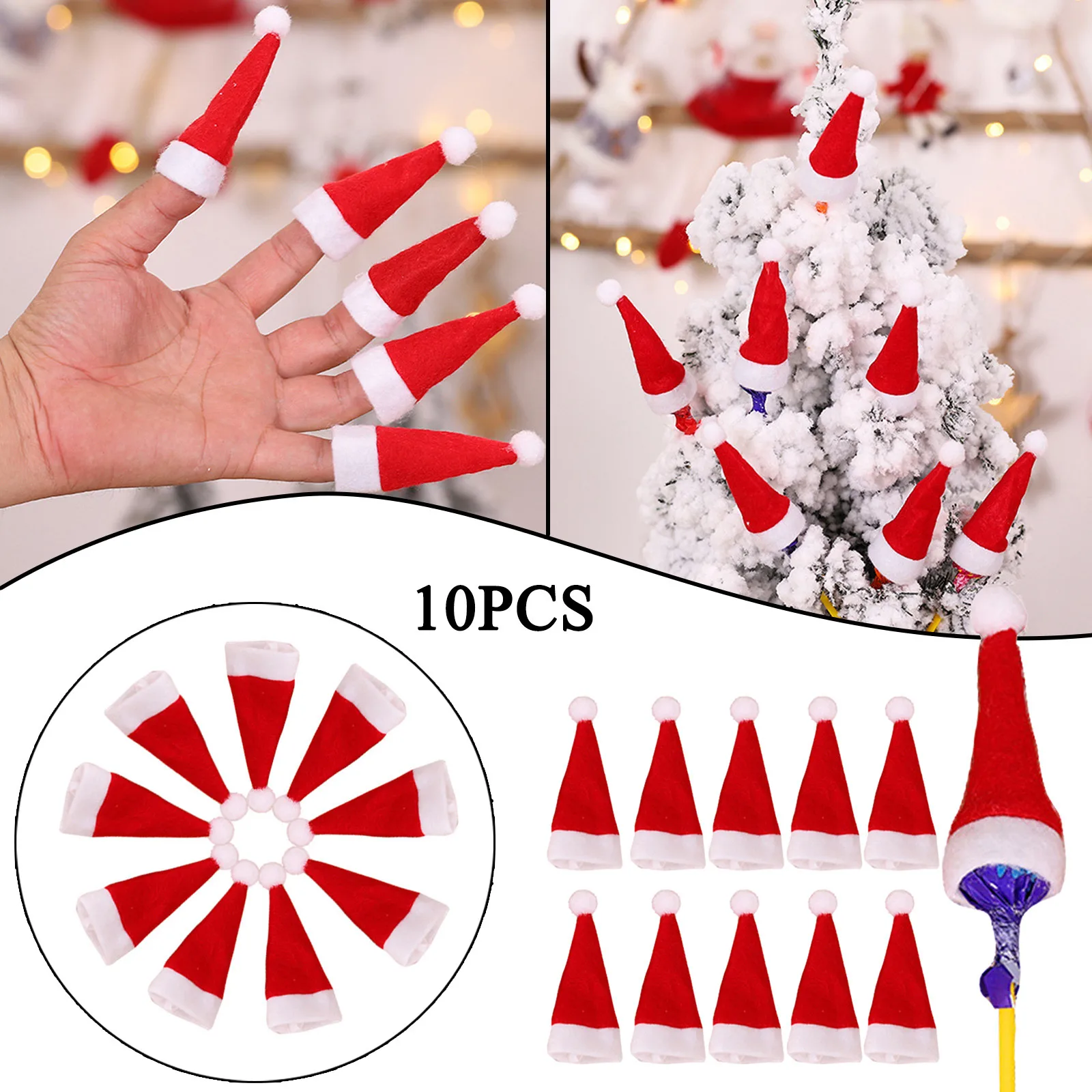 10pcs Mini Candy Christmas Hat Lollipop Topper Cover Hat New Year Festival Party Decor Cute Children Gift Рождественская Шапка