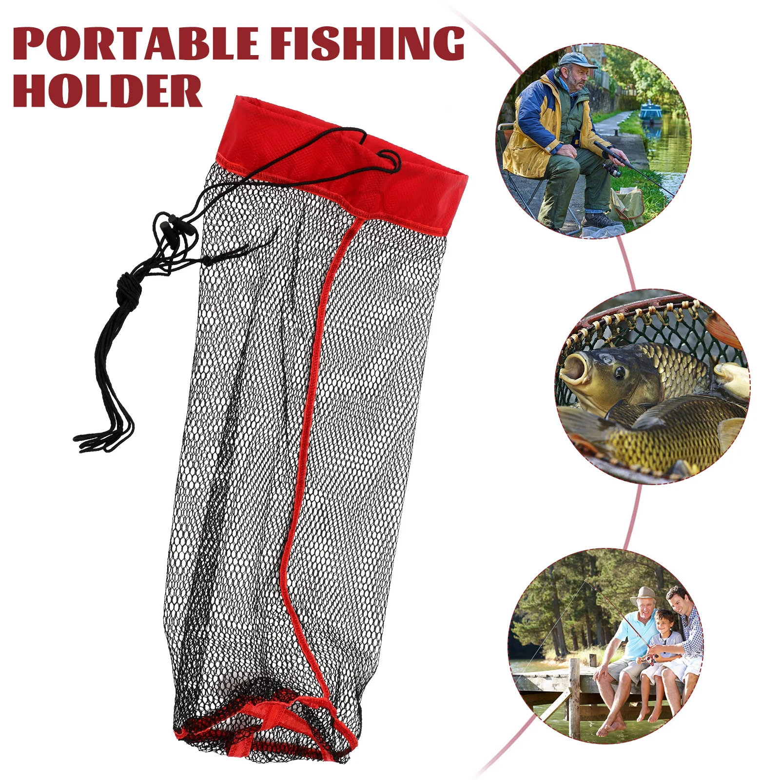 

Diving Fishing Net Bag Outdoor Drawstring Fish Net Portable Fishing Holder with Ground Insert