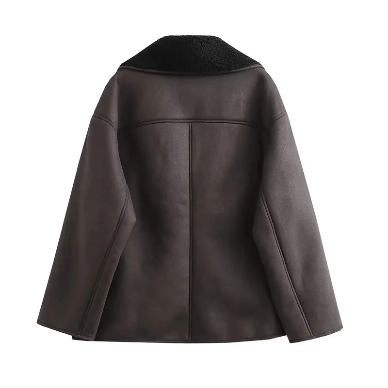 TRAF Thick Faux Leather Jackets for Women Autumn Winter Warm Jackets Woman 2024 Faux Wool Coats Long Sleeve Oversized Jacket 5