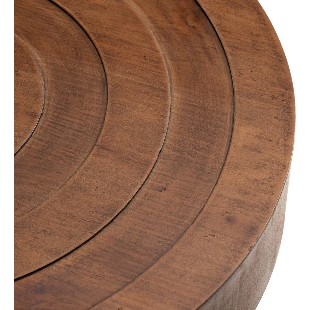 Round Coffee Table Set of 2, 2 Piece Farmhouse Nesting Table w Wooden Circle Sleeve Pattern, Modern MDF End Table for Living Roo 4