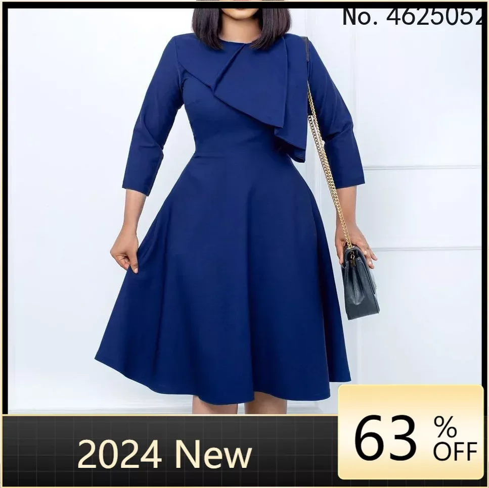 African Dresses for Women Spring Autumn African Women Round Neck Polyester Solid Color Knee-length Dress African Clothes Women spring autumn england style popularity dresses o neck knee length single breasted lace floral women s clothing dignified grace