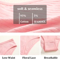 Lot de 4 culottes en coton pour femmes, rayées, couleur unie, sexy, taille basse, respirantes, sous-vêtements doux et extensibles, lingerie pour femmes, M-XL 5