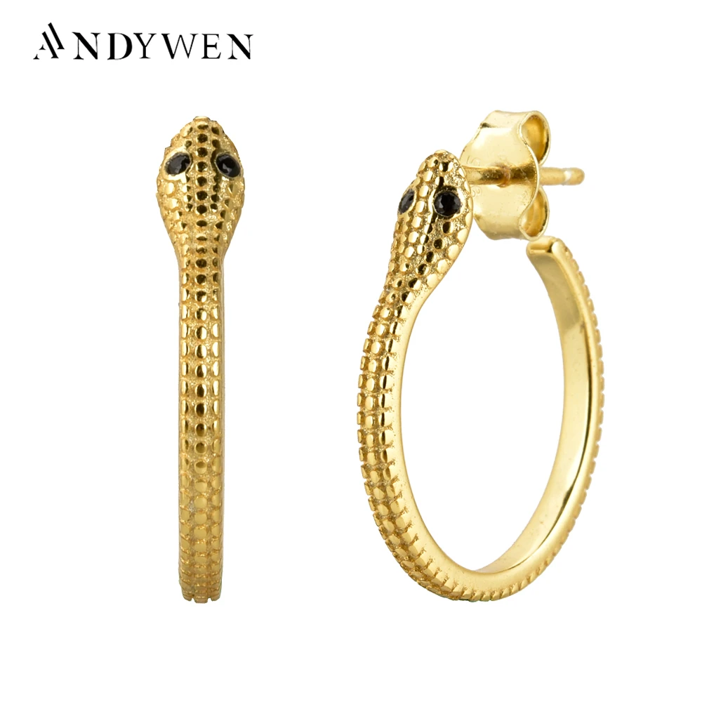 

ANDYWEN 925 Sterling Silver Gold Animal Snake Circle Hoops Women 17mm Big Loops Huggies 2021 New Piercing Ohrringe Jewelry