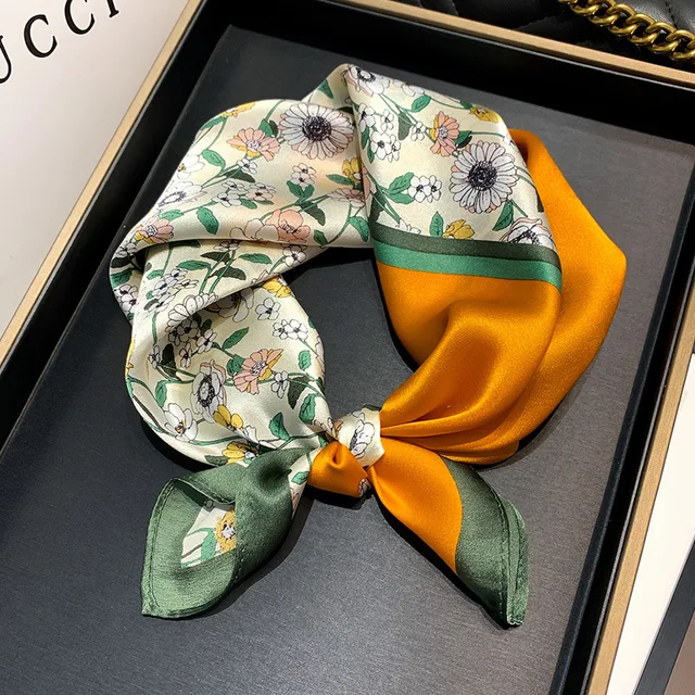 Scarf 100% Silk Bandana Women Square Scarves Wrap Kerchief Mulberry Spring Fashion Luxury High Quality Headband Hijab Shawls 16209-1