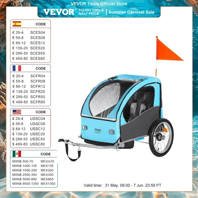 

VEVOR 60/110 lbs Child Bike Trailer Tow Behind Foldable Kids Bicycle Trailer with Coupler Steel Frame for Toddlers Children