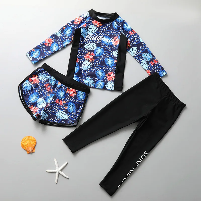 Children's swimsuit girls new plus fat plus size student swimsuit girls quick dry sun protection swimming three-piece set