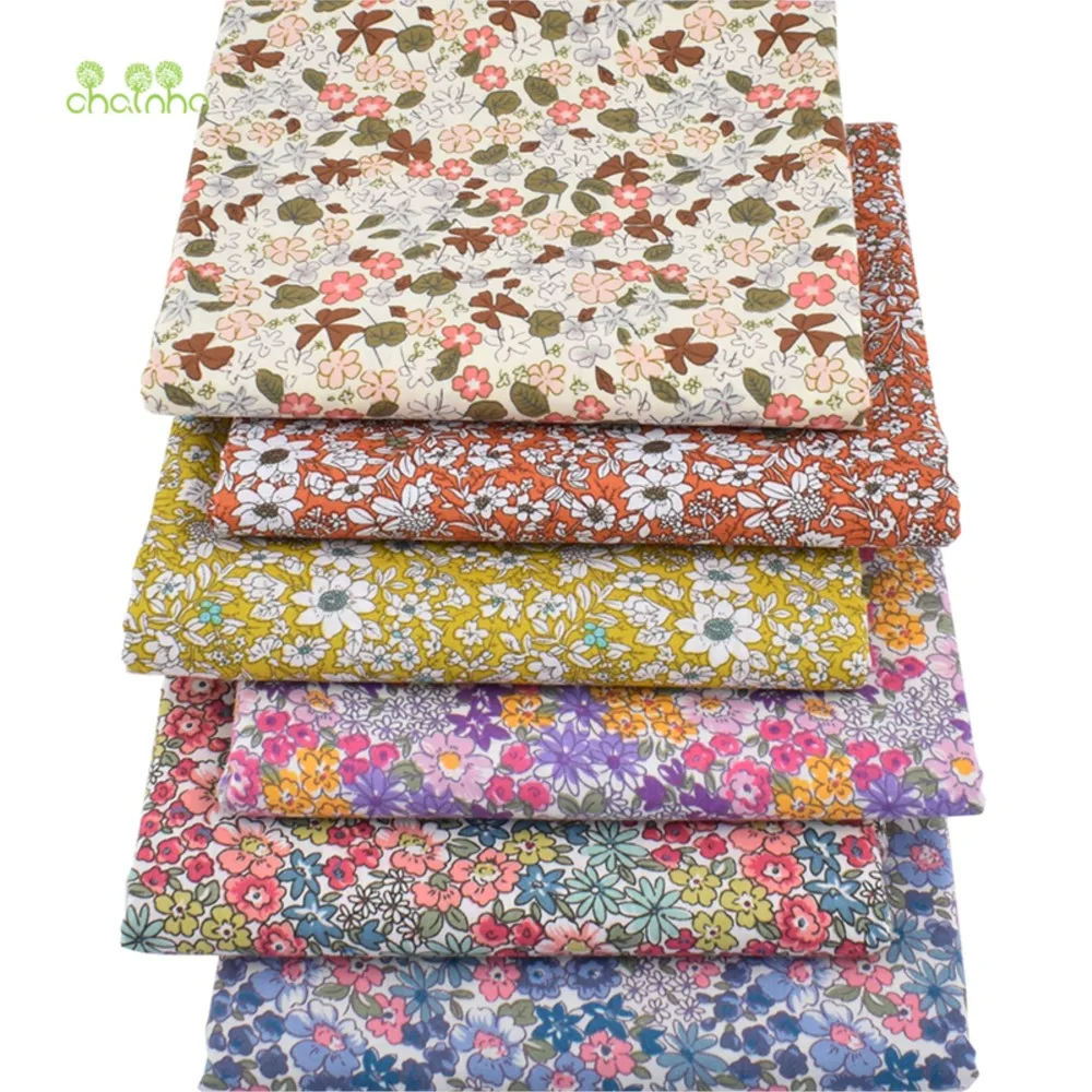 Chainho,Printed Plain Weave Poplin Cotton Fabric,DIY Sewing Quilting Material,Patchwork Cloth,Floral Series,3 Sizes,15PC85