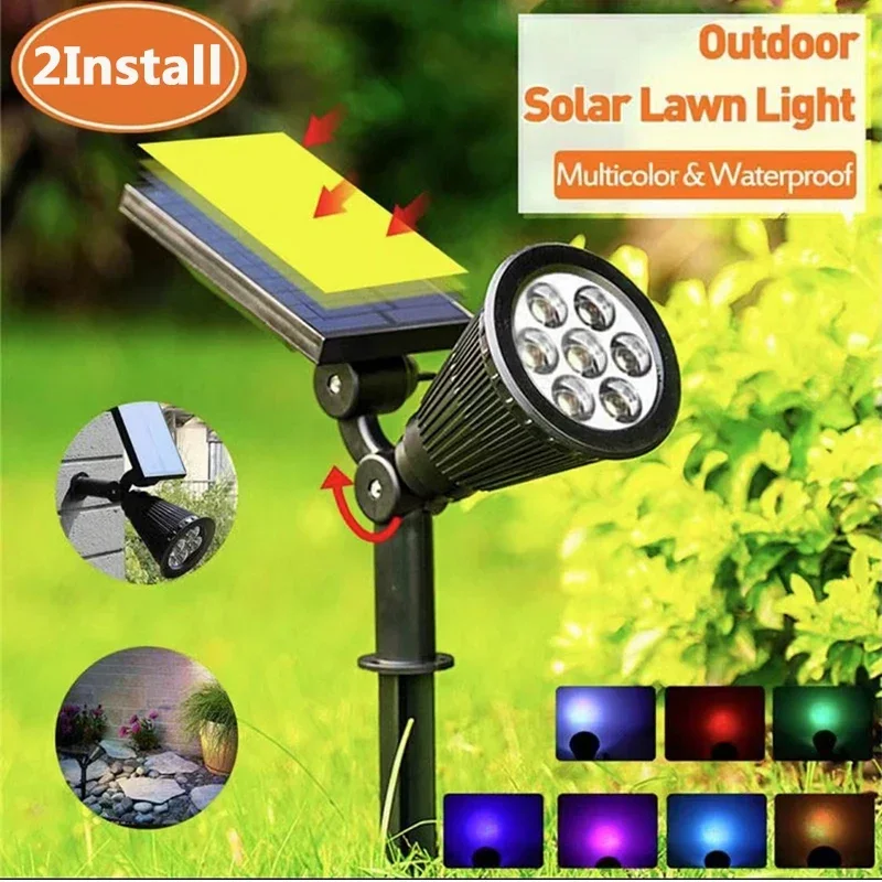 1 pces 7led movido a energia solar lâmpada ajustável holofotes solares em-terra ip65 à prova dwaterproof água paisagem luz de parede ao ar livre iluminação