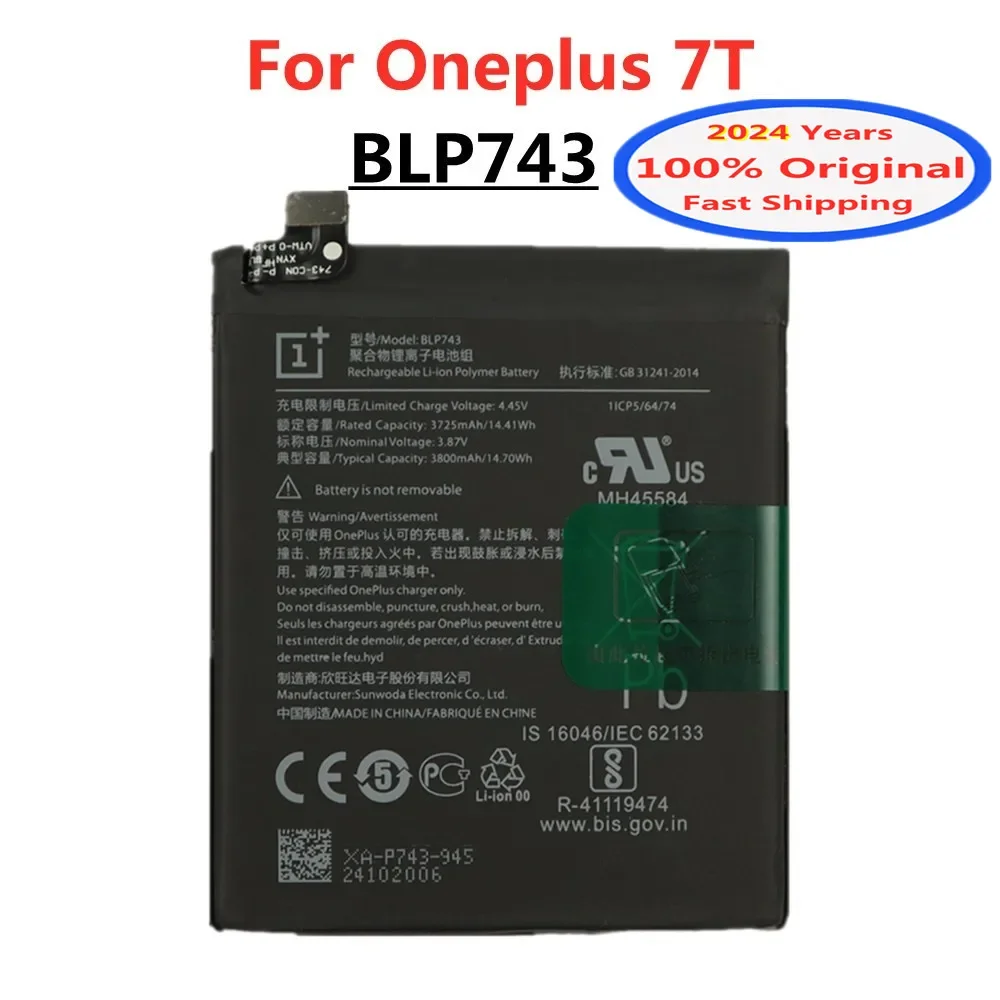 

2024 год, BLP743, 100% оригинальный аккумулятор для 1 + Oneplus 7T One Plus 7T, 3800 мАч, высокое качество, Стандартная батарея, быстрая доставка