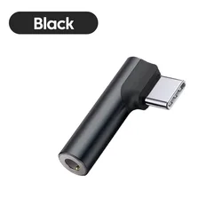 Elbow Type C to 3.5mm Jack Audio and Headphone Adapter with Voice Call Support (Black)