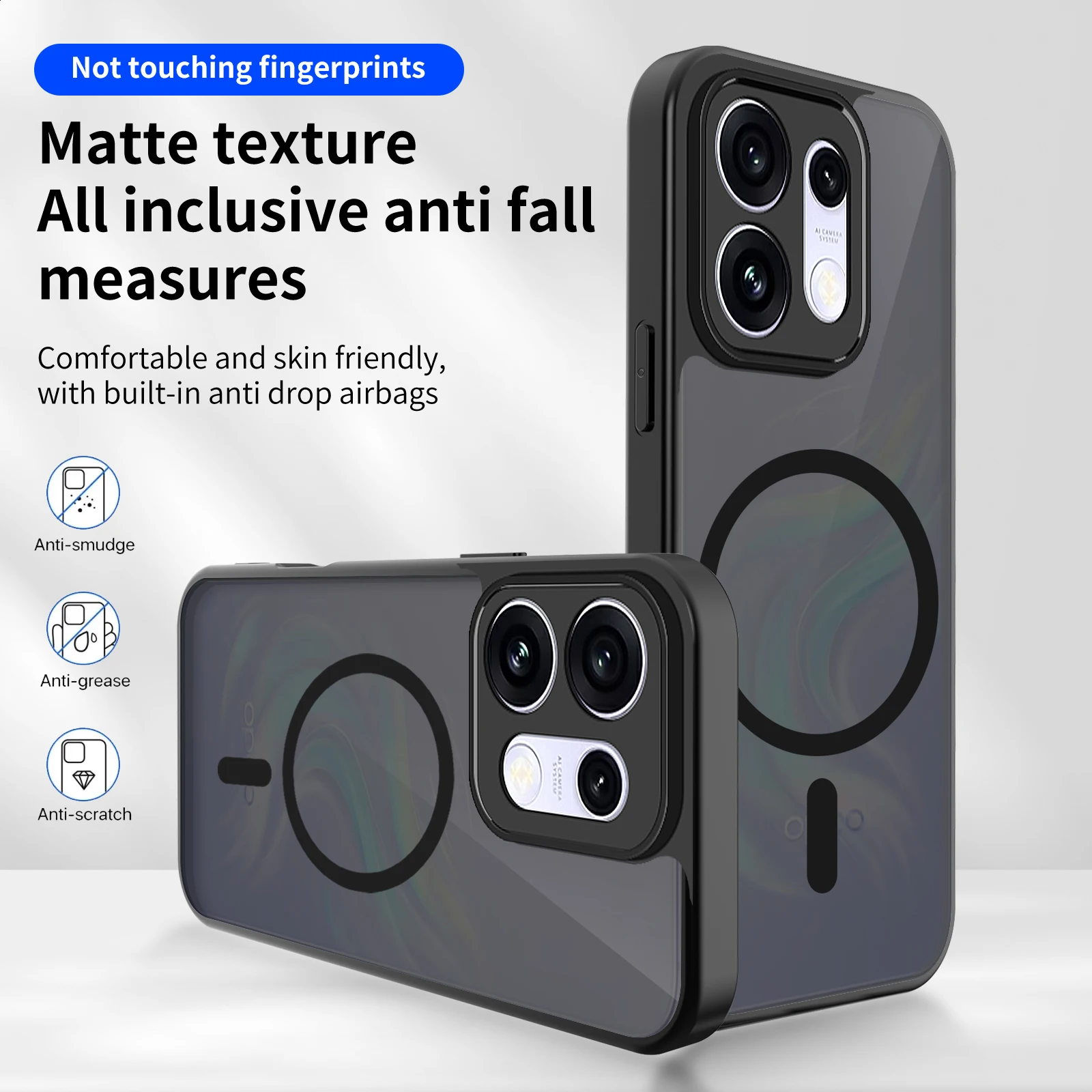 Premium Matte Translucent Black Shockproof Phone Case with Magsafe Compatibility