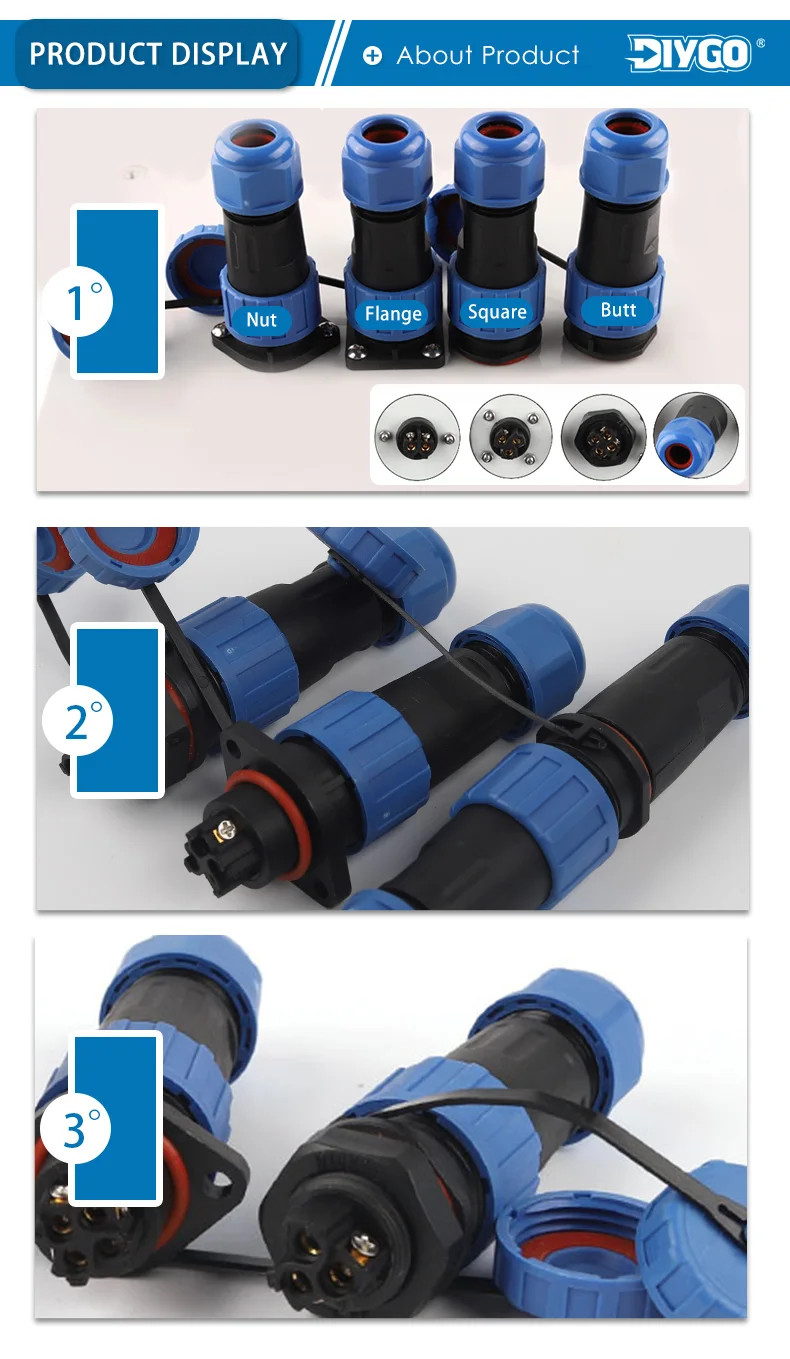 Lp16/sp16 ip68 wasserdichter stecker 2/3/4 pin schraube anschluss löt freier typ flansch/mutter/docking schnell verdrahtung stecker diy go – Detail 12