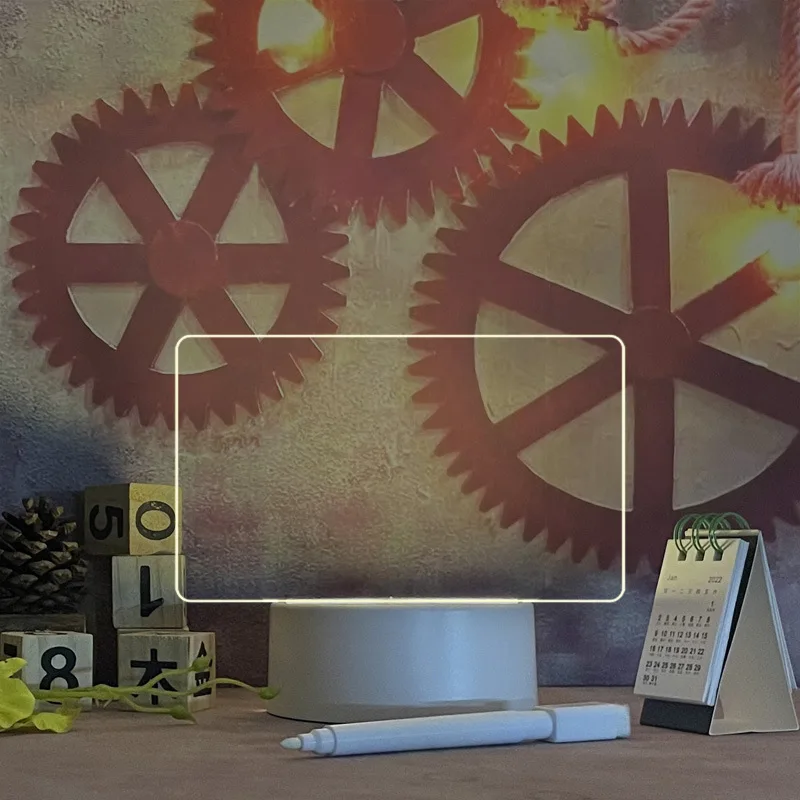 USB 따뜻한 노란색 빛 + 빛 시트 + 펜 Ins 투명 발광 아크릴 메모장 지울 수 있는 메시지 작은 화이트 보드, 1 개