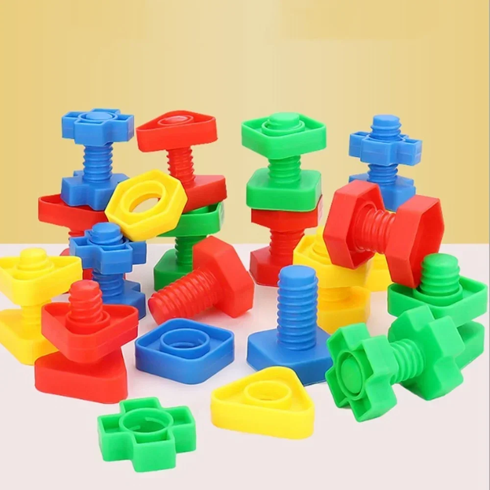 Montessori 8 Set Screw Building Blocks Plastic Insert Blocks Nut Shape Toys for Children Learning Educational Toys Scale Models