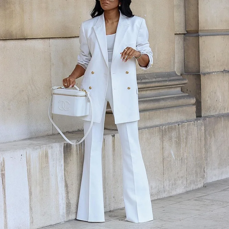 Autumn Winter New Women Blazer and Guard Pants Sets Two Pieces OL Single Breasted Jacket Formal Suit Straight Trousers 2022