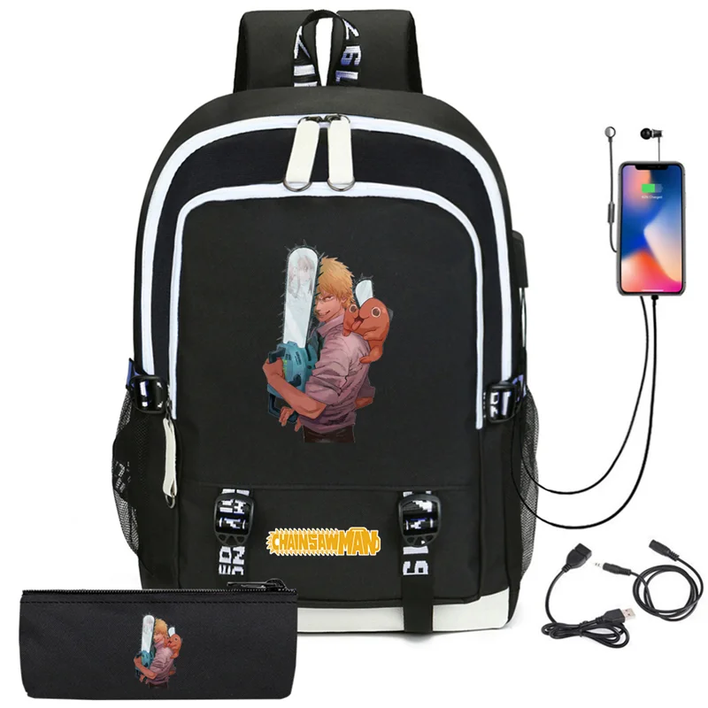 

Рюкзак для мальчиков и девочек с цепной пилой, Аниме Сумка для книг и карандашей для косплея, подарок, черный школьный ранец