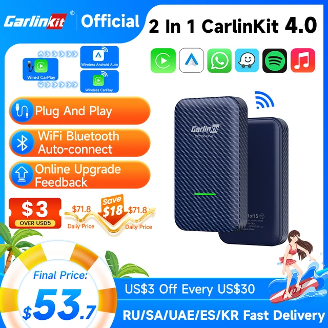 CP2A Wireless Box) CarlinKit 5&4.0 Wireless Android Auto CarPlay