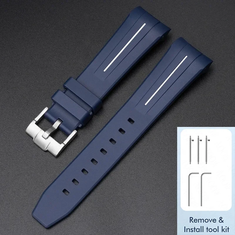 Waterproof Quick Release Rubber Watch Strap with Stainless Steel Buckle - 22mm, Curved End Design